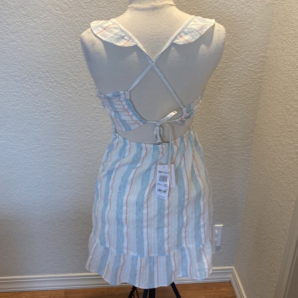 Roxy Snow White Omega Stripe Ruffle Sunday With You Sleeveless Dress NWT Sz M - Picture 3 of 16